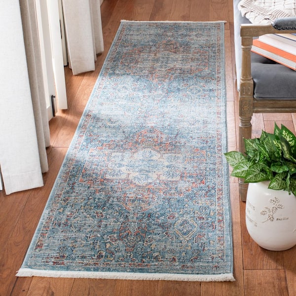 Victoria 2 ft. x 10 ft. Navy/Red Distressed Border Runner Rug