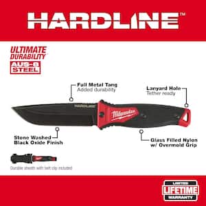 5 in. Hardline AUS-8 Steel Fixed Blade Knife with Compact Jobsite Knife Sharpener (2-Piece)