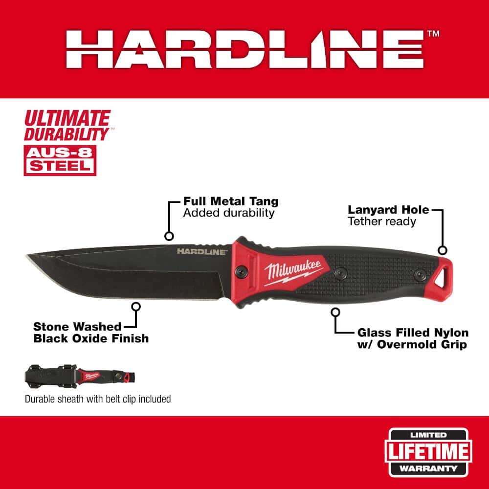 5 in. Hardline AUS-8 Steel Fixed Blade Knife - 1