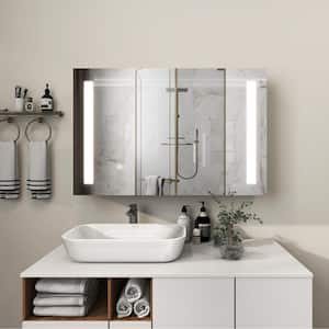 Modern 36 in. W x 24 in. H SilverMetal Framed Wall Mount or Recessed Bathroom Medicine Cabinet with Mirror LED Anti-fog