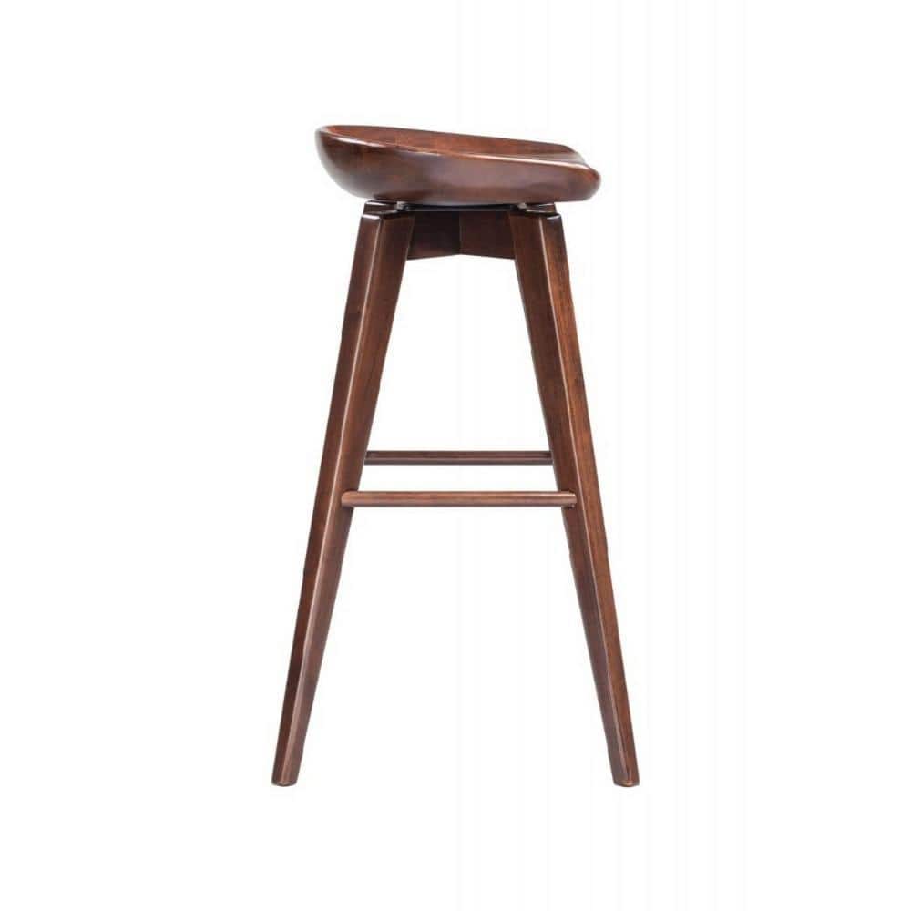 Natural Brown Wooden Swivel Saddle Barstool