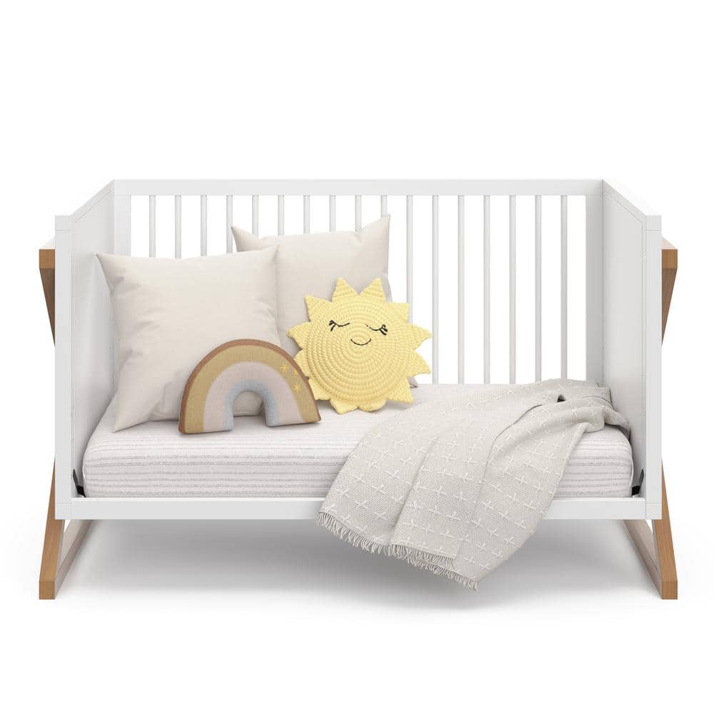White and Driftwood 3-in-1 Convertible Baby Crib with Adjustable Mattress Support