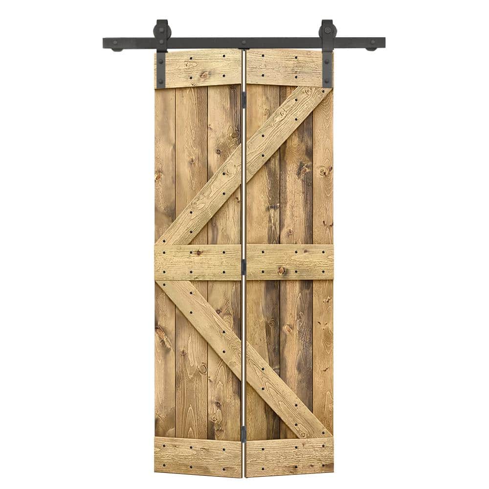 24 in. x 80 in. K Series Solid Core Weather Oak Stained DIY Wood Bi-fold Door with Sliding Hardware Kit price history on PriceWatchPro