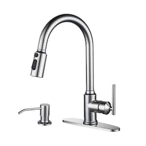Single-Handle Pull Down Sprayer Kitchen Faucet with Advanced Spray and Soap Dispenser in Chrome