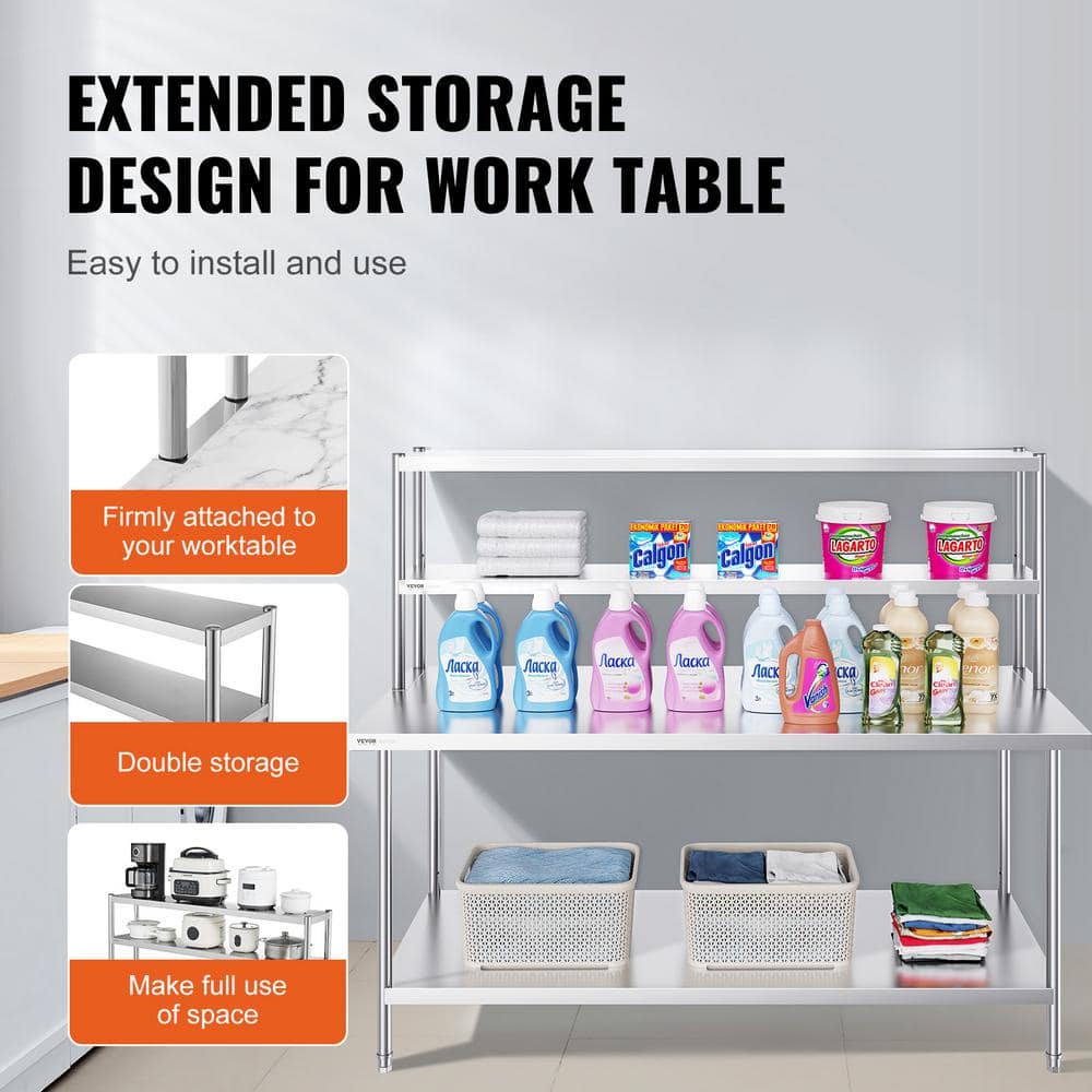 Adjustable Stainless Steel Double Tier Overshelf, 12 x 72 Inch