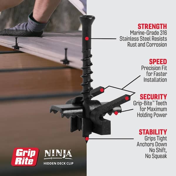 Grip-Rite Ninja Hidden Deck Clip Number 316 Stainless Steel Black