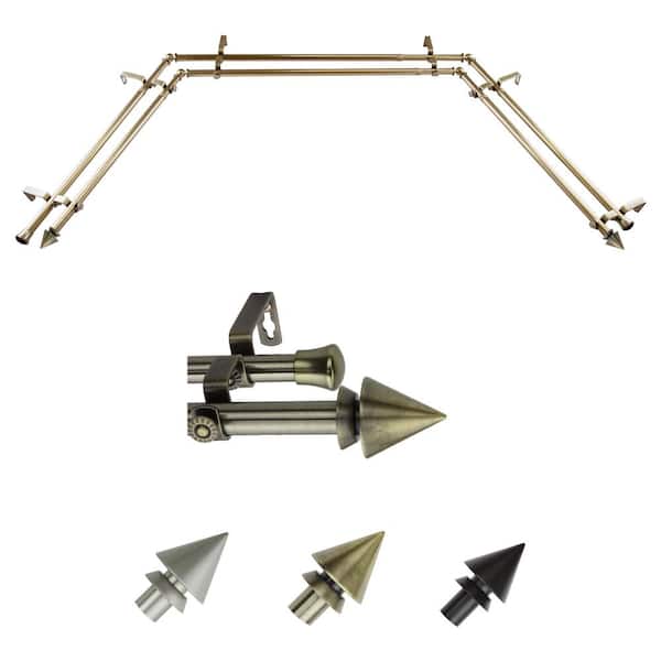 EMOH 13/16" Dia Adjustable 20"-36", 38"-72" Bay Window Double Curtain Rod with Bruno Finials in Antique Brass