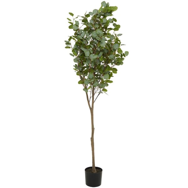 Litton Lane 70 in. H Eucalyptus Artificial Tree with Realistic Leaves and Black Plastic Pot