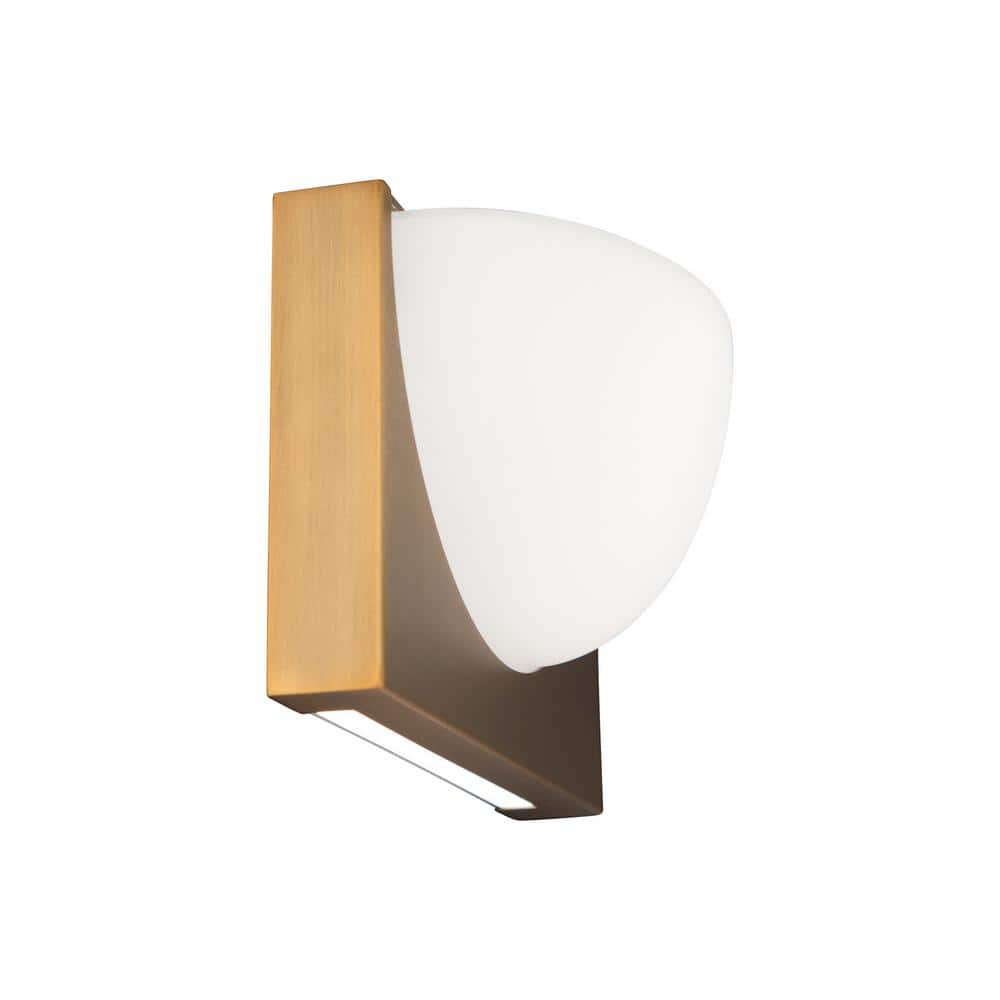 Aged Brass LED Vanity Wall Sconce with Frosted Glass