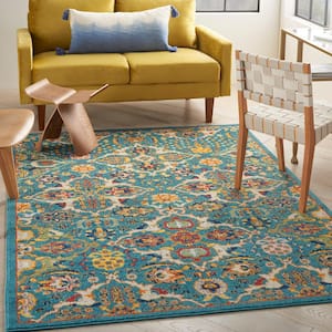 Allur Turquoise Ivory 5 ft. x 7 ft. Floral Bohemian Modern Area Rug