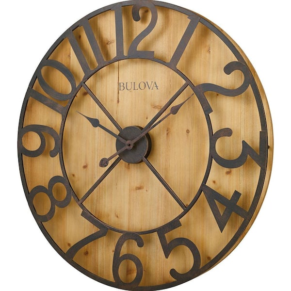 Bulova 29 In H X W Round Gallery Wall Clock Knotty Pine Veneer C4814 The Home Depot - Bulova Wall Clock Canada