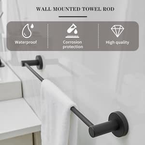 5-Piece Bath Hardware with Towel Bar Towel Hook Toilet Paper Holder and Towel Ring Set in Matte Black