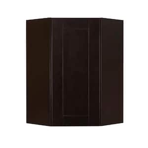 Anchester Assembled 24x30x12 in. Wall Diagonal Corner Cabinet with 1 Door 2 Shelves in Dark Espresso
