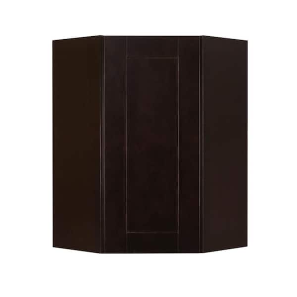 LIFEART CABINETRY Anchester Assembled 24x36x12 in. Wall Diagonal Corner Cabinet with 1 Door 2 Shelves in Dark Espresso