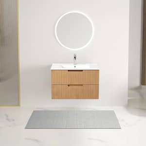 18.25 in. W x 29.75 in. D x 19.25 in. H-1 Sink Wall Mounted Bath Vanity in Brown with White Ceramic Top and 2-Drawers