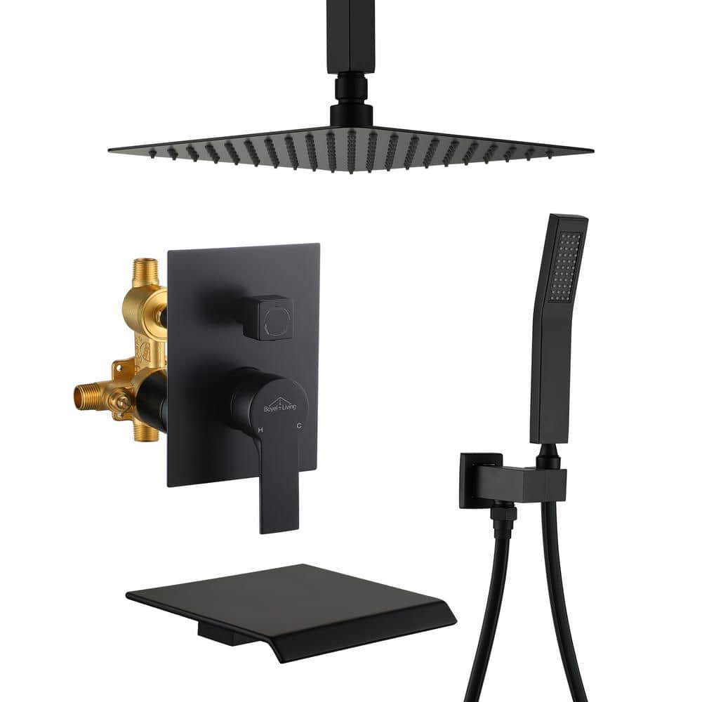 Ceiling Mount Single-Handle 1-Spray Tub and Shower Faucet in Matte Black - 