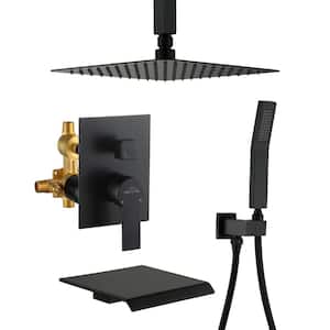 Ceiling Mount Single-Handle 1-Spray Tub and Shower Faucet in Matte Black - 10 Inch (Valve Included)