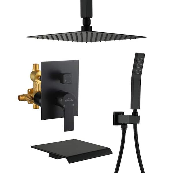 Boyel Living Ceiling Mount Single-Handle 1-Spray Tub and Shower Faucet in Matte Black - 10 Inch (Valve Included)