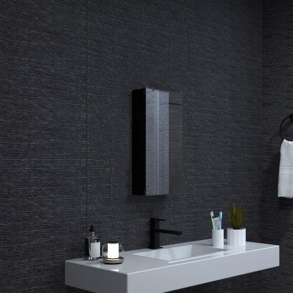 12 in. W x 24 in. H Rectangular Matte Black Aluminum Medicine Cabinet with Mirror