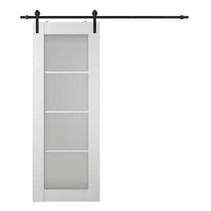 Smart Pro 18 in. x 80 in. 4-Lite Frosted Glass Polar White Wood Composite Sliding Barn Door with Hardware Kit