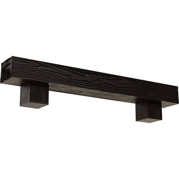 Ekena Millwork 8 in. x 12 in. x 3 ft. Sandblasted Faux Wood Fireplace Mantel Kit with Alamo Corbels, Premium Walnut
