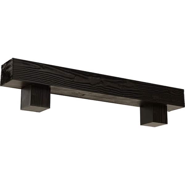 Ekena Millwork 8 in. x 12 in. x 7 ft. Sandblasted Faux Wood Fireplace Mantel Kit, Alamo Corbels, Premium Walnut