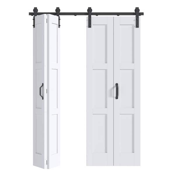 64 in. x 84 in. 3-Panel White Finished Solid Core MDF Wood Composite Assembly Required Bi-fold Door with Hardware