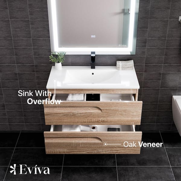 Eviva Joy 24 in. W x 18 in. D x 34 in. H Bathroom Vanity in Maple with White Porcelain Top with White Integrated Sink