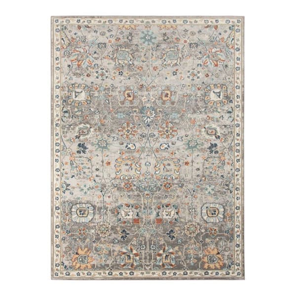 Blue, Orange 5 ft. x 7 ft. Loomed Floral Polypropylene Rectangle Indoor/Outdoor Area Rug
