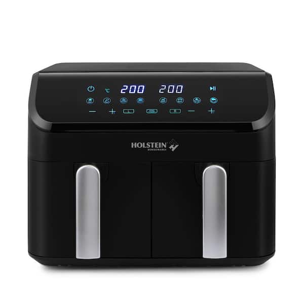 9.5 qt. Dual Basket Digital Air Fryer-8 Preset Functions-Roast, bake or grill, LED Display Dishwasher-Safe Parts, Black