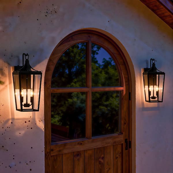 KAWOTI 20.1 in. 2-Light Black Dusk to Dawn Outdoor Wall Lantern