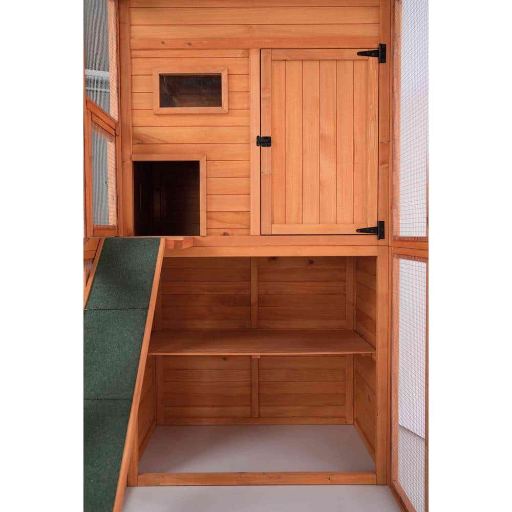 Large Brown Wooden Outdoor Cat House with Ramp
