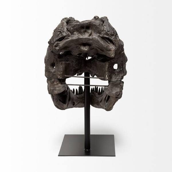 HomeRoots 20 in. Brown Authentic Replica T Rex Skull Sculpture