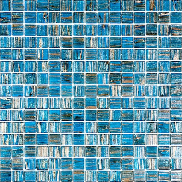 Apollo Tile Celestial 4" x 6" Glossy Blue & Gold Glass Mosaic Uniform square Wall & Floor Sample Tile 0.13 sq. ft./Piece (1-Pack)