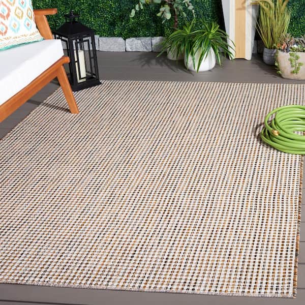Courtyard Ivory Gray/Rust 9 ft. x 12 ft. Woven Geometric Indoor/Outdoor Area Rug