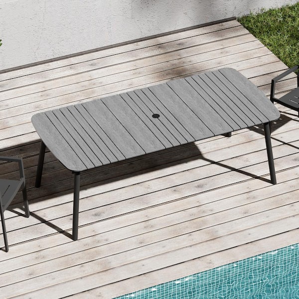 Crestlive Products Gray Rectangular 81.5 in. Aluminum Outdoor Dining Table with Umbrella Hole