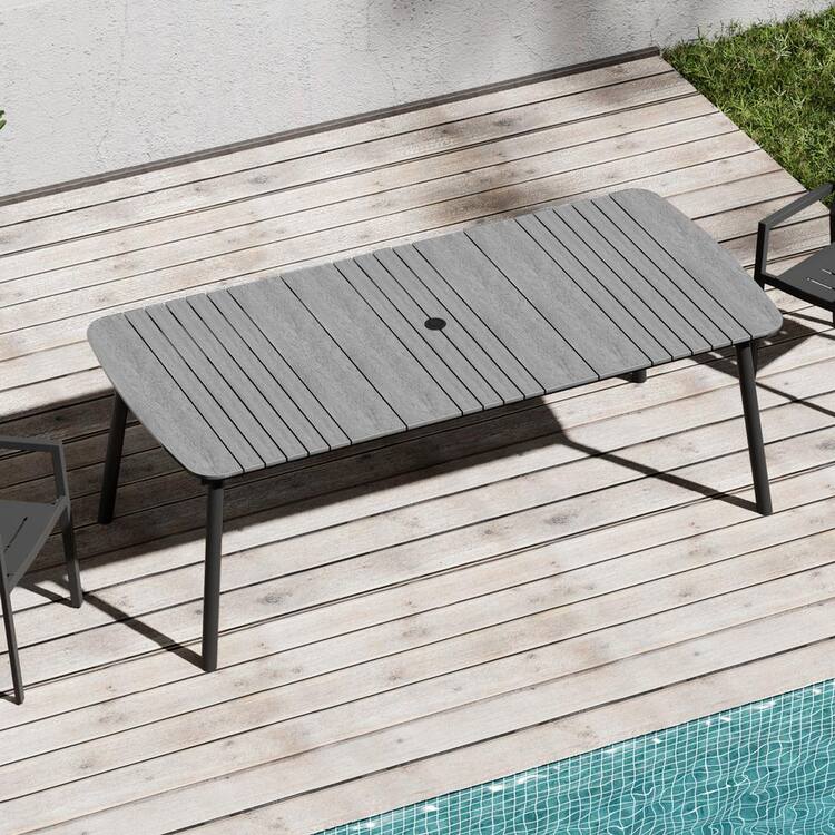 Crestlive Products Gray Rectangular 81.5 in. Aluminum Outdoor Dining Table with Umbrella Hole