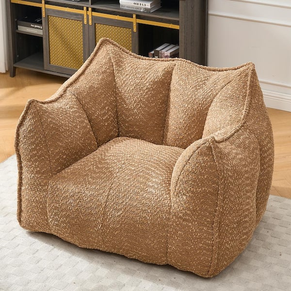 Coffee Chenille Polyester Sofa Chair Bean Bag with Highly Resilient Foam for Living Rooms