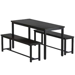 Dora 3-Piece Rectangle Black Wood Top Dining Room Table Set (Seats 4-to 6)