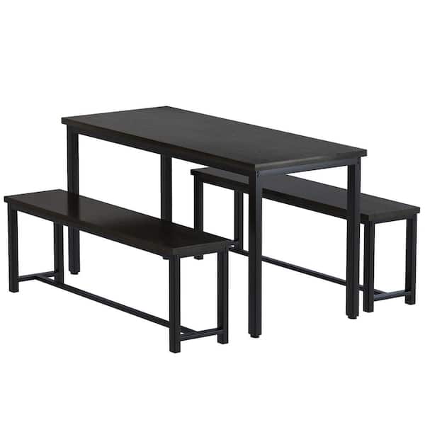 mieres Dora 3-Piece Rectangle Black Wood Top Dining Room Table Set (Seats 4-to 6)