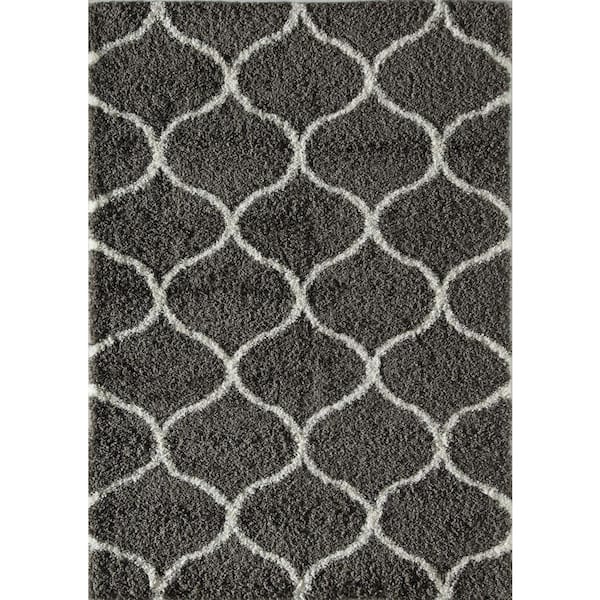 Rugs America Feather Shag Charcoal Ivory Links 2'3"x8' Contemporary Area Rug