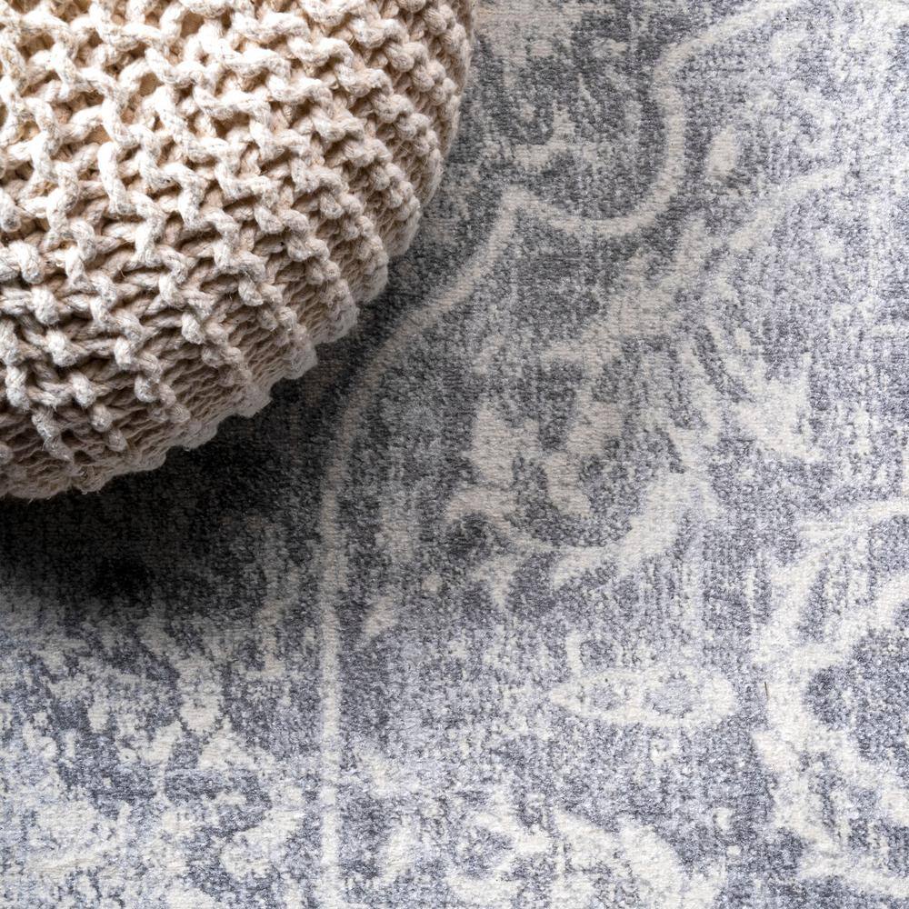 Gray Round Reversible Synthetic Medallion Rug