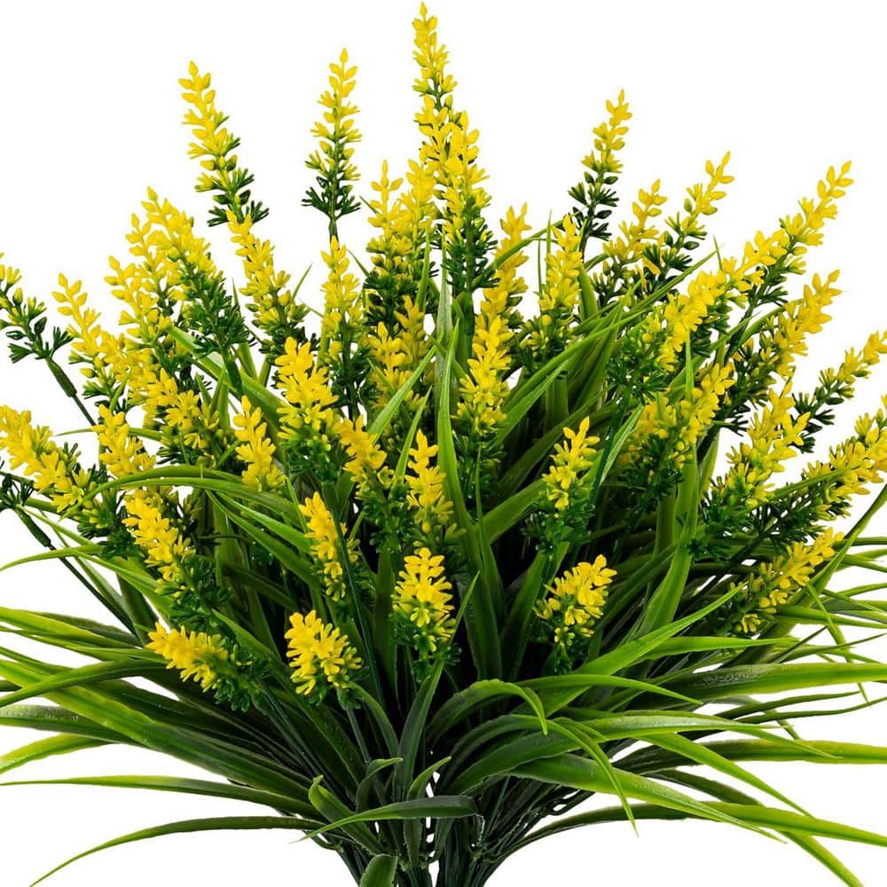 13.8 in. Yellow Outdoor Artificial Lavender Flower UV Resistant 24 Bundles