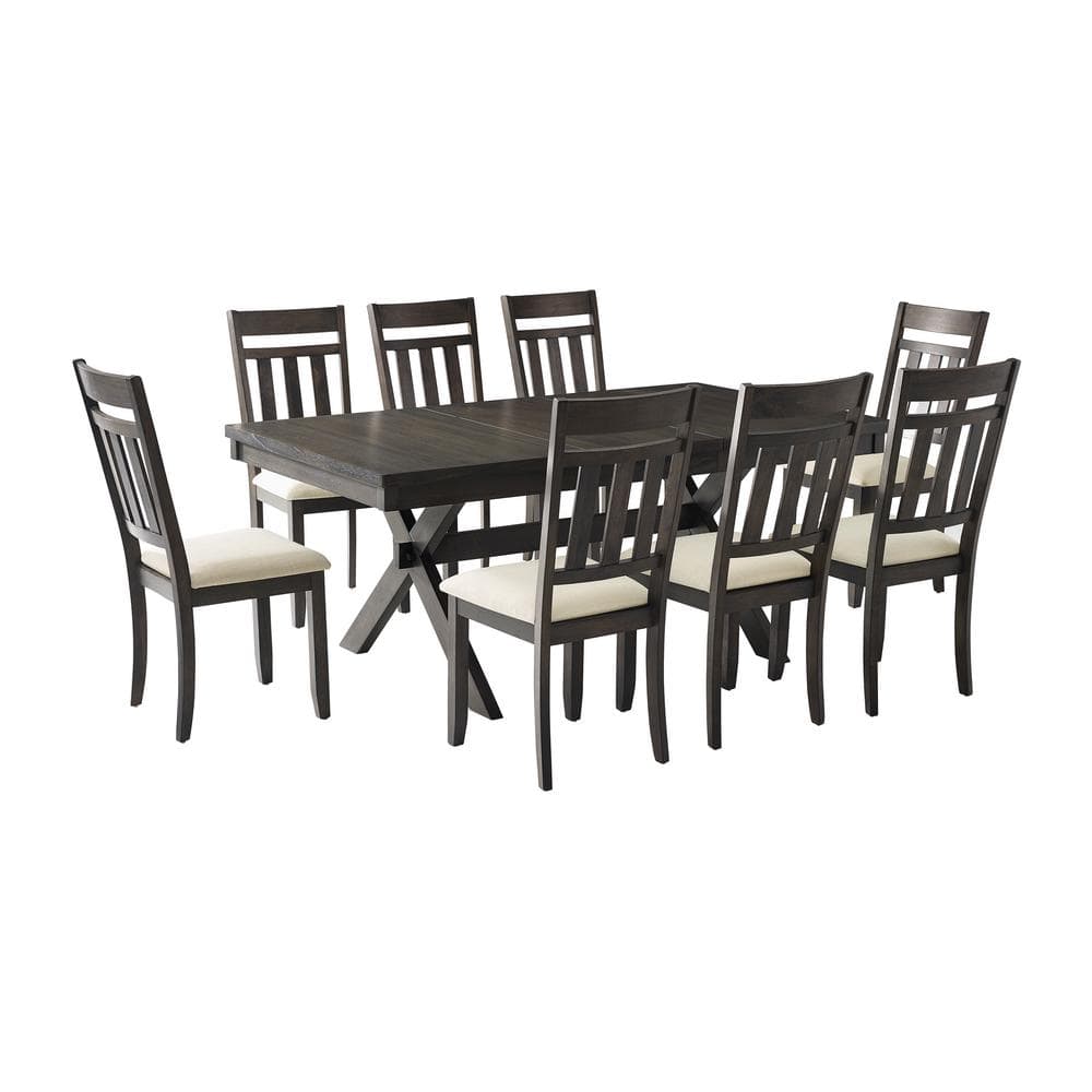 Hayden 9-Piece Slate and Cream Wood Dining Set with Extension Leaf