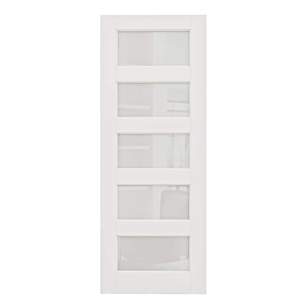 28 in. x 80 in. Solid Core 5-Lite Tempered Clear Glass White Primed Wood Interior Door Slab price history on PriceWatchPro