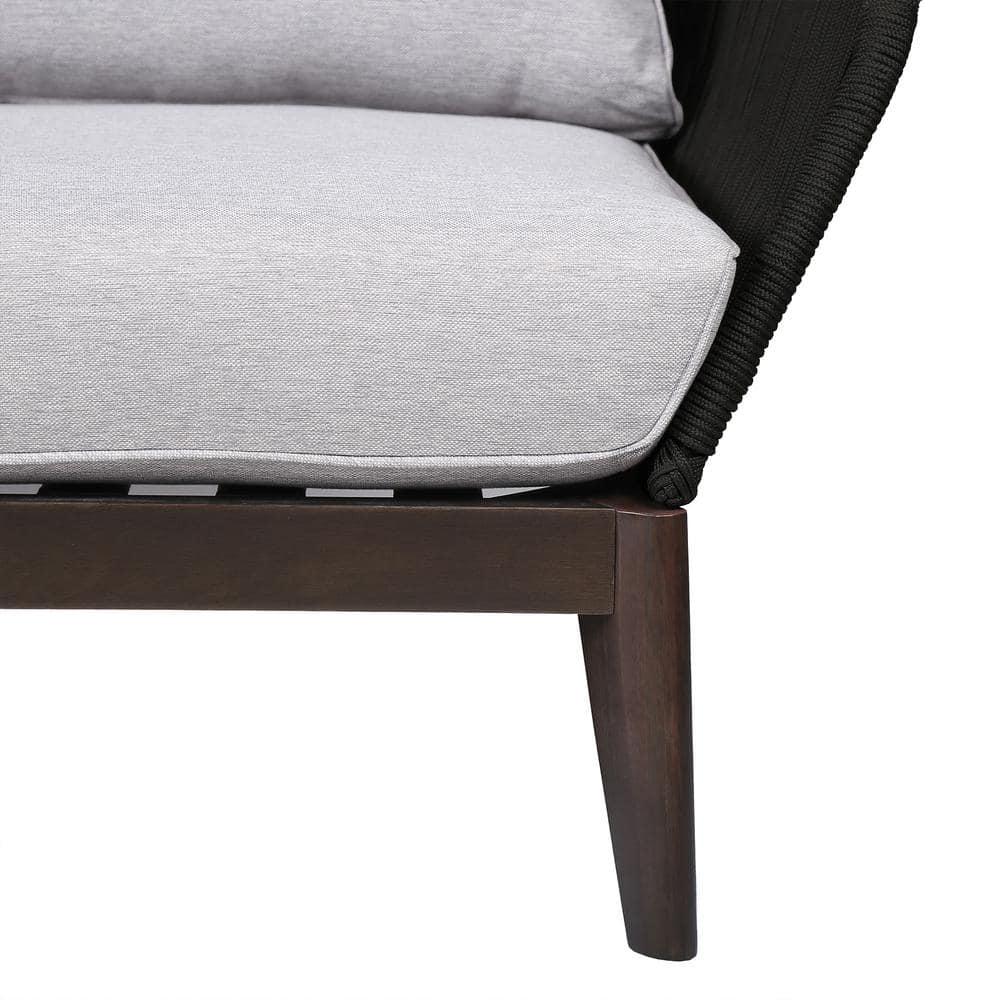 Athos Dark Eucalyptus and Charcoal Rope Outdoor Lounge Chair with Gray Cushions