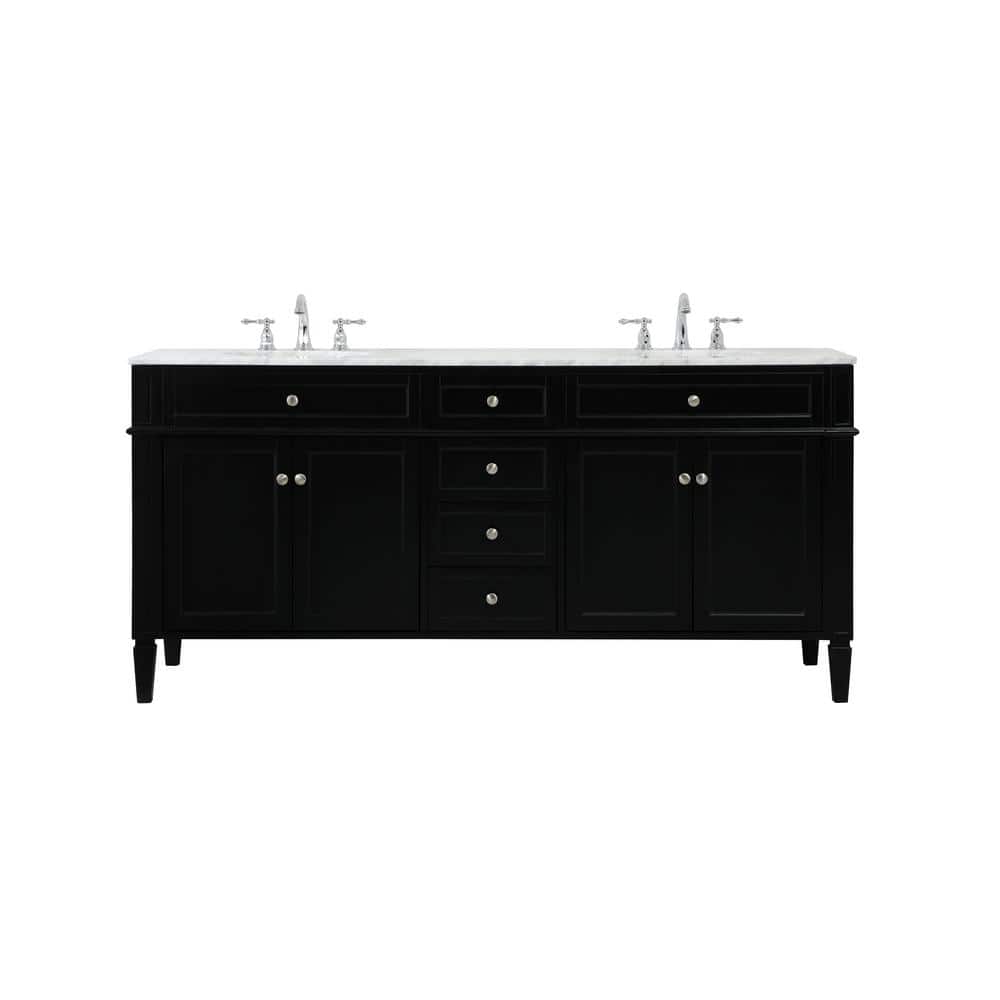Timeless Home 72 in. W Double Bath Vanity in Black with Marble Vanity Top i