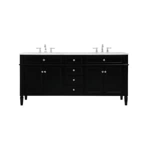 Timeless Home 72 in. W Double Bath Vanity in Black with Marble Vanity Top in Carrara with White Basin