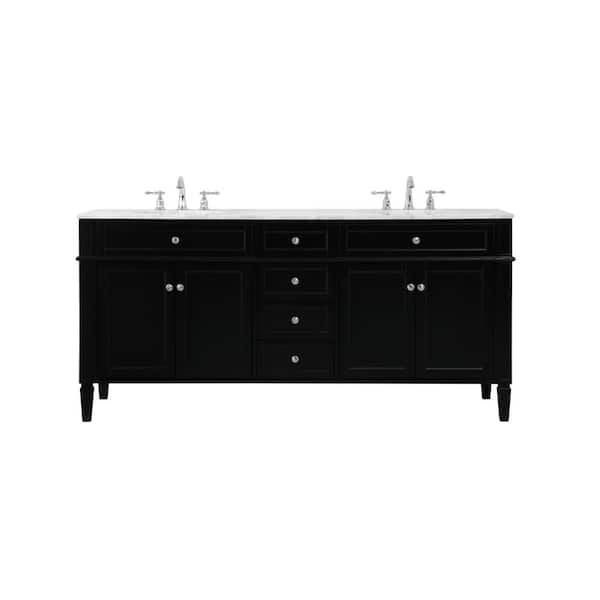 Timeless Home 72 in. W Double Bath Vanity in Black with Marble Vanity ...