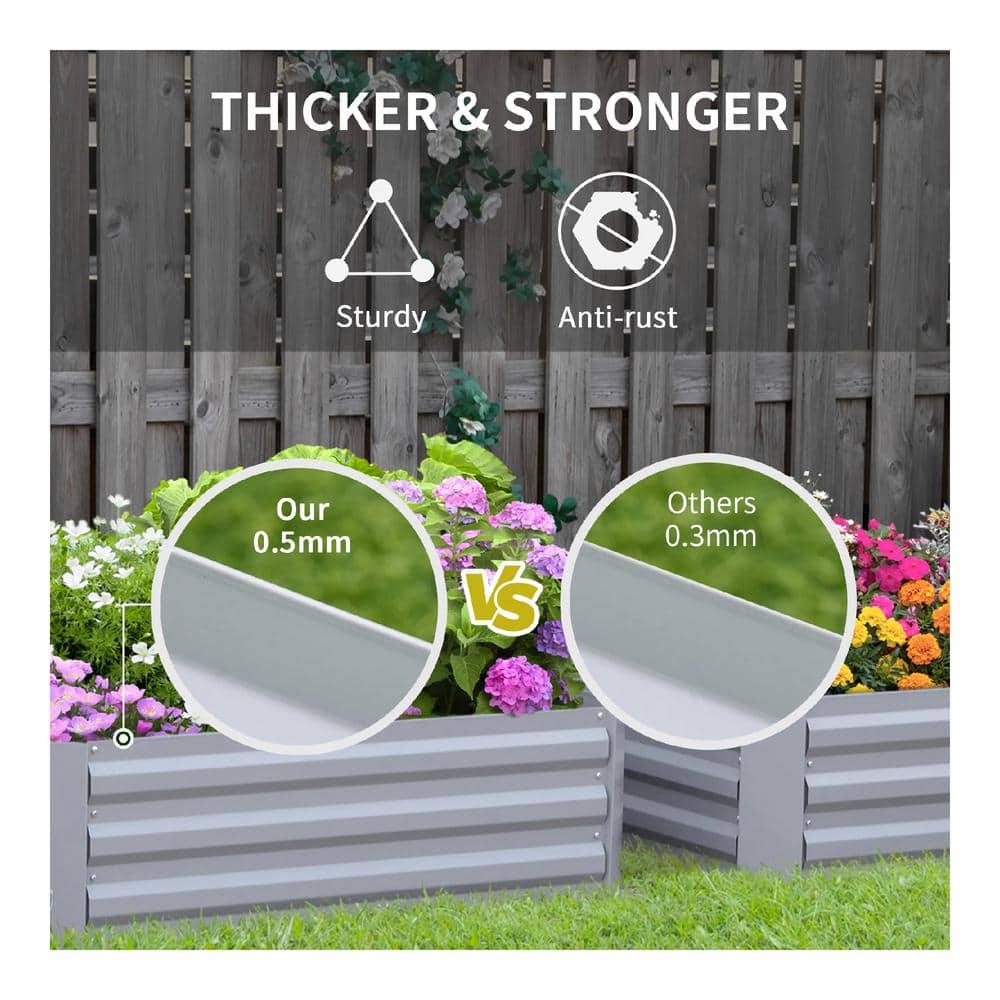 Gray Galvanized Steel Raised Garden Bed Planter Set